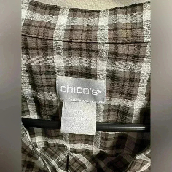 Chico’s Puckered Plaid Satin Blouse with Billow Sleeves Women’s 00 (Fits 0/2) - Picture 2 of 8